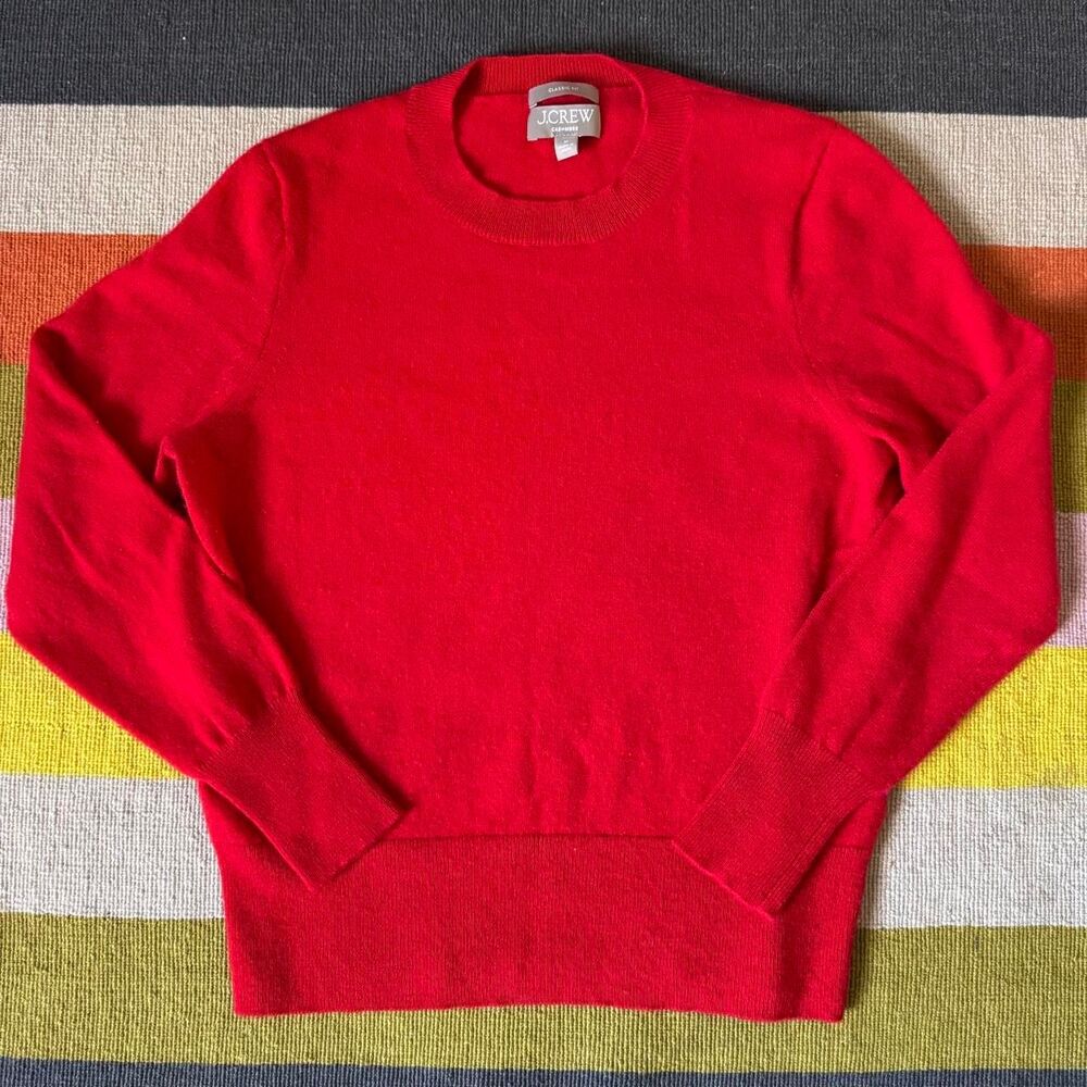 J.Crew 100% Cashmere Classic Fit Crewneck Sweater Medium Bright Red Holiday